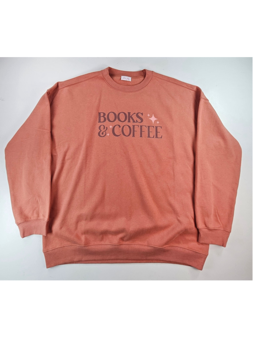 Pink Lily Books & Coffee Graphic Sweatshirt Women XL Rose Crewneck Book Lover